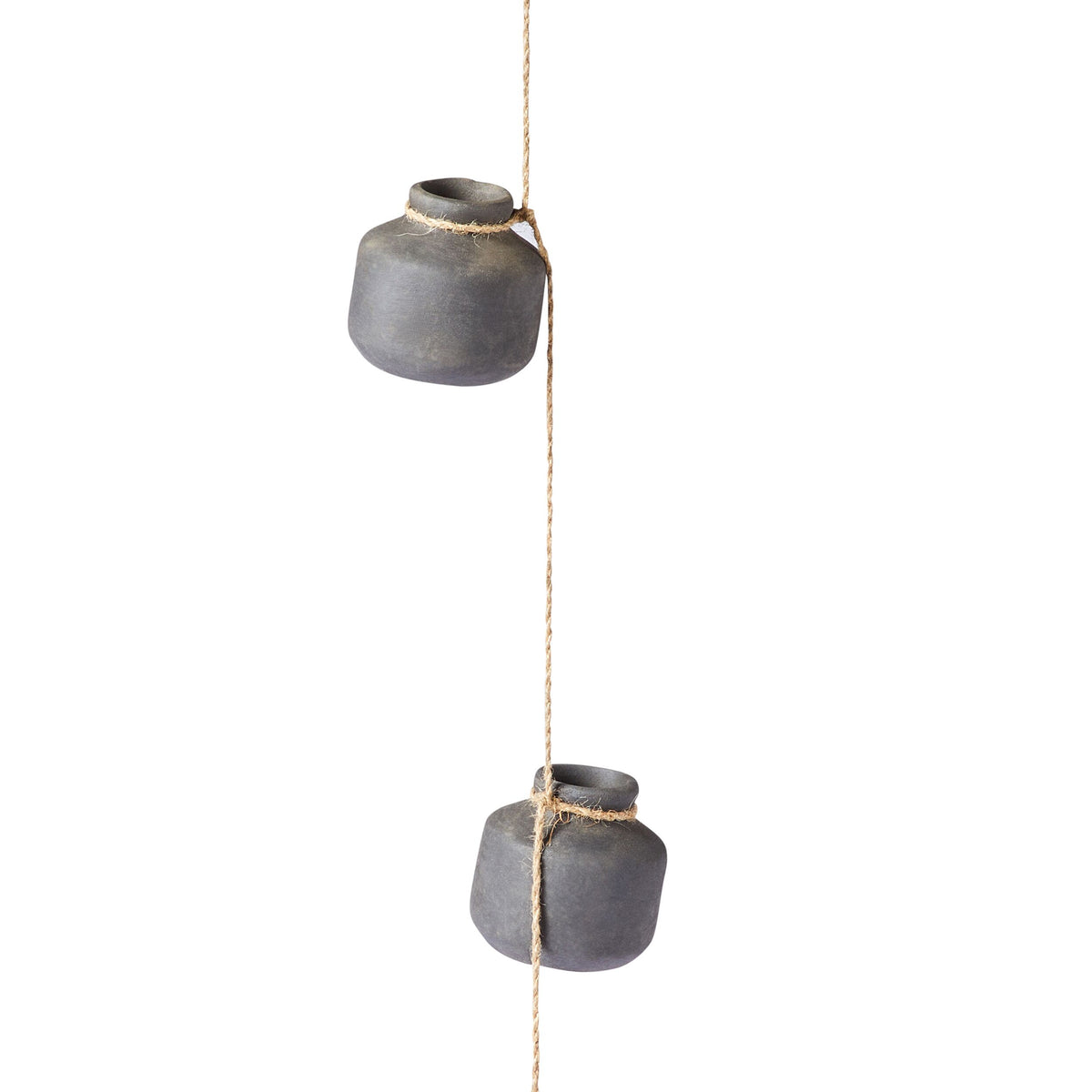 Rustic Hanging Clay Bells on Rope