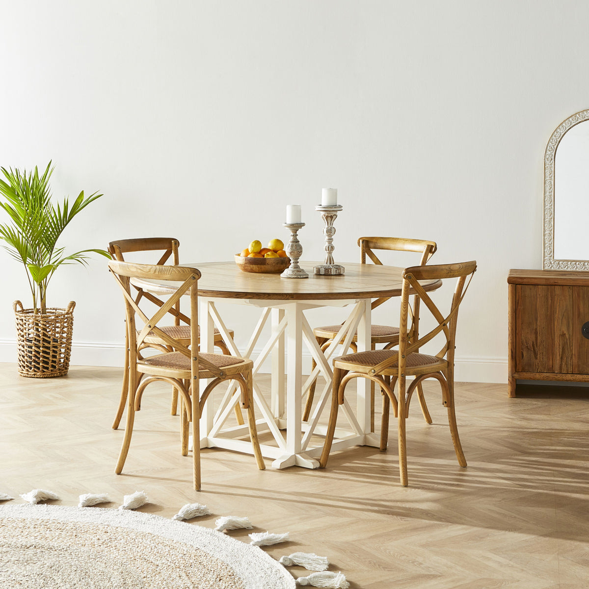 Provincial Oak Round Dining Table 1400mm Distressed White Early