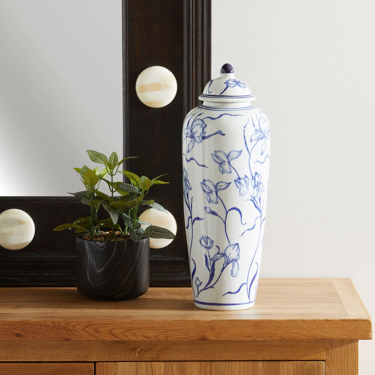 Claymont Linear Flowers Ginger Jar Blue And White 16X16X44cm Early