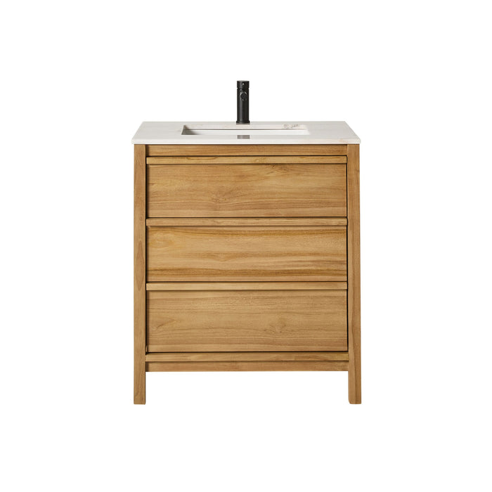 Oliver Single Bathroom Vanity Teak with Stone Top 760mm Package