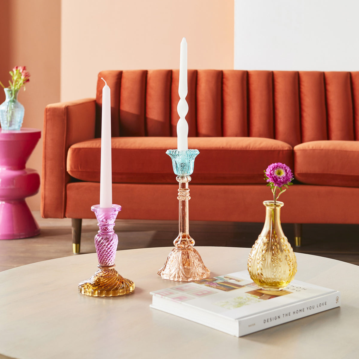 Glace Candle Holder Turquoise & Peach 25cm Early Settler AU