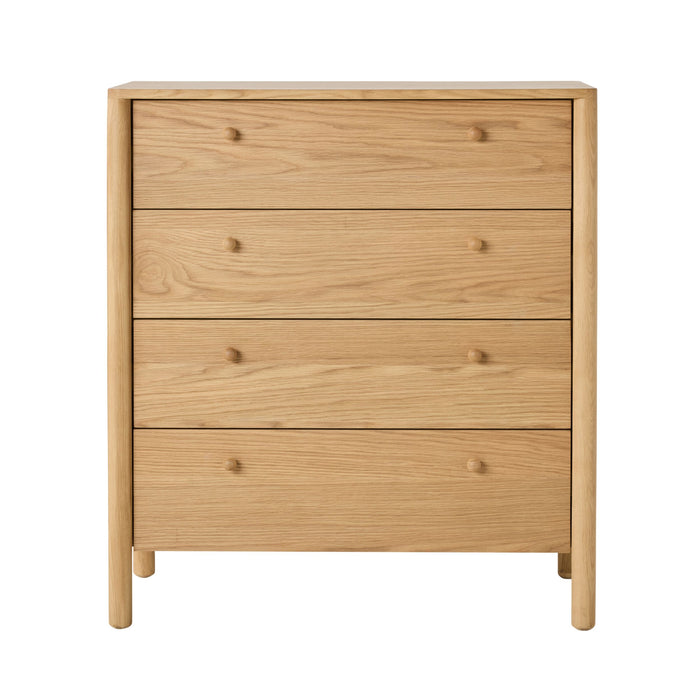 The Spintara 4 Drawer Chest Light Oak is a simple wooden dresser with four drawers and round knobs—an ideal addition for bringing stylish oak bedroom furniture to your space.