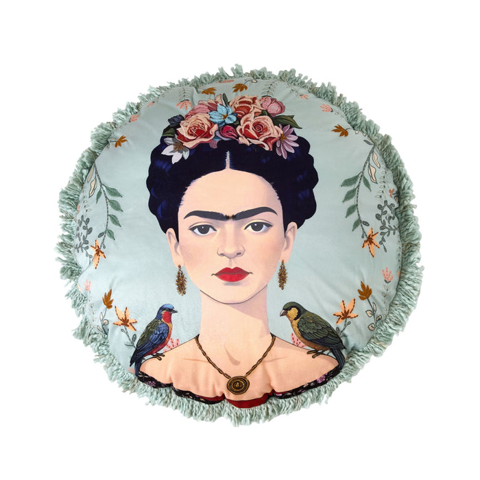 Frida Embroidered Velvet Round Cushion