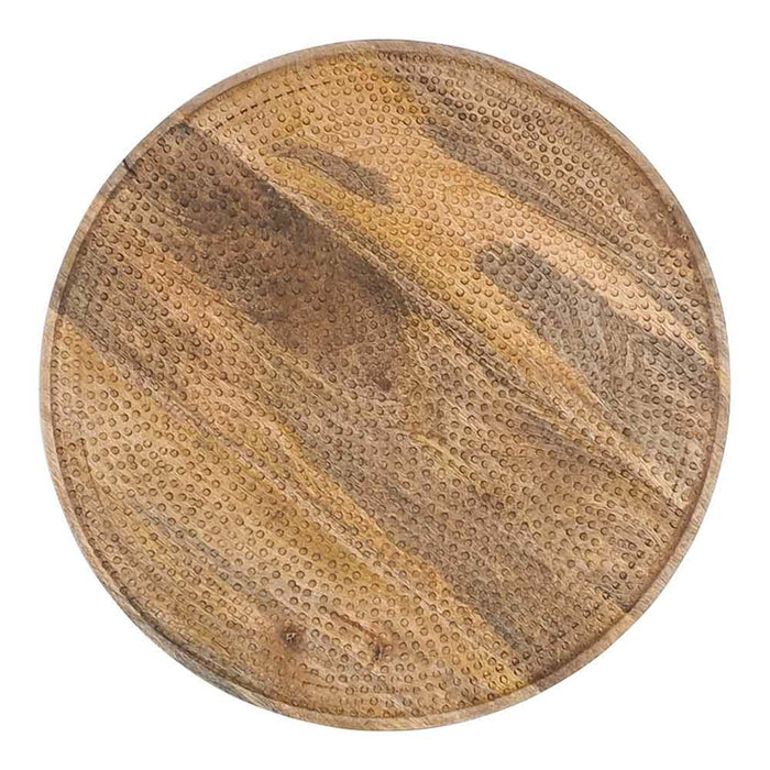 The Arlo Lazy Susan 45x5cm is a round wooden plate made from mango wood, featuring a textured natural grain pattern.