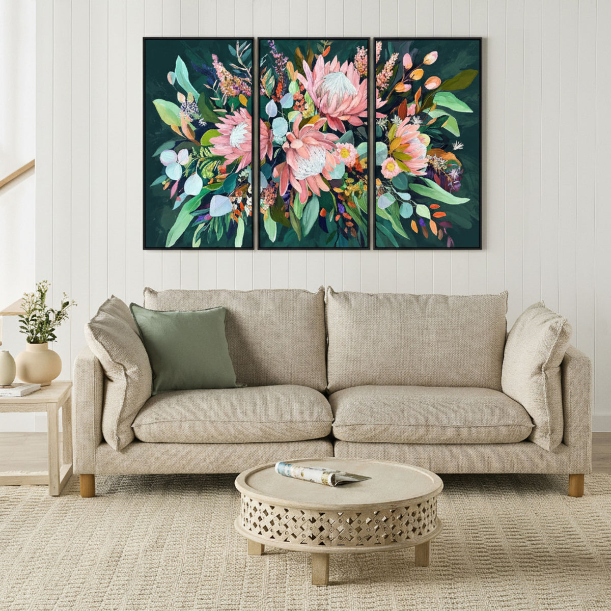 Floral Symphony Framed Textured Print Trio 180x120cm – Early