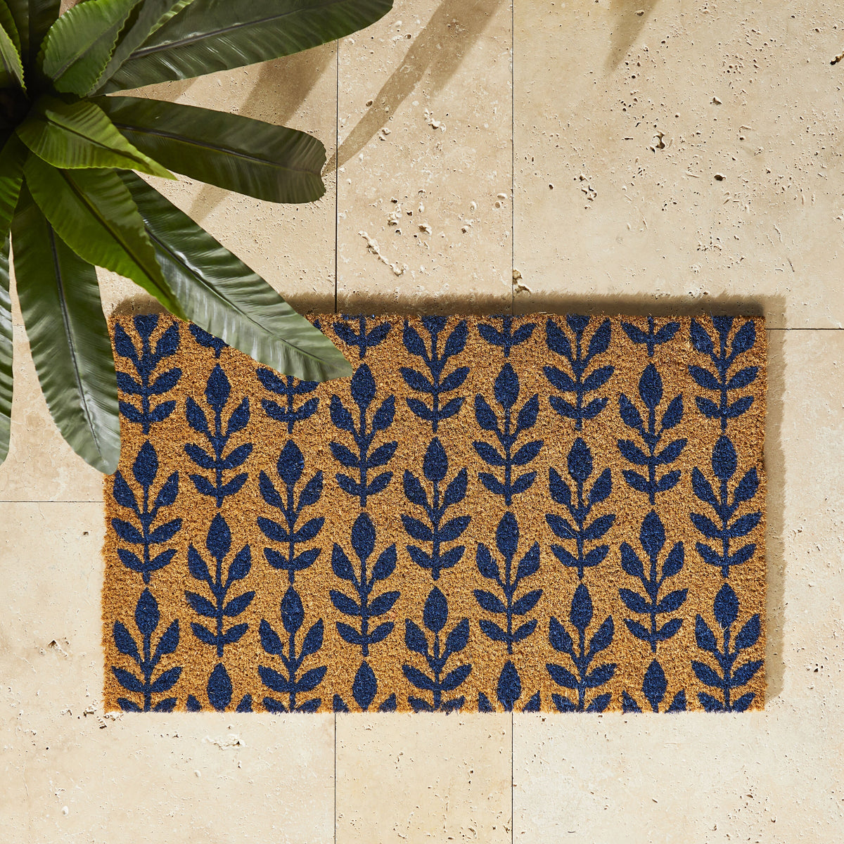 Indigo Print Coir Doormat 75x45cm Early Settler AU