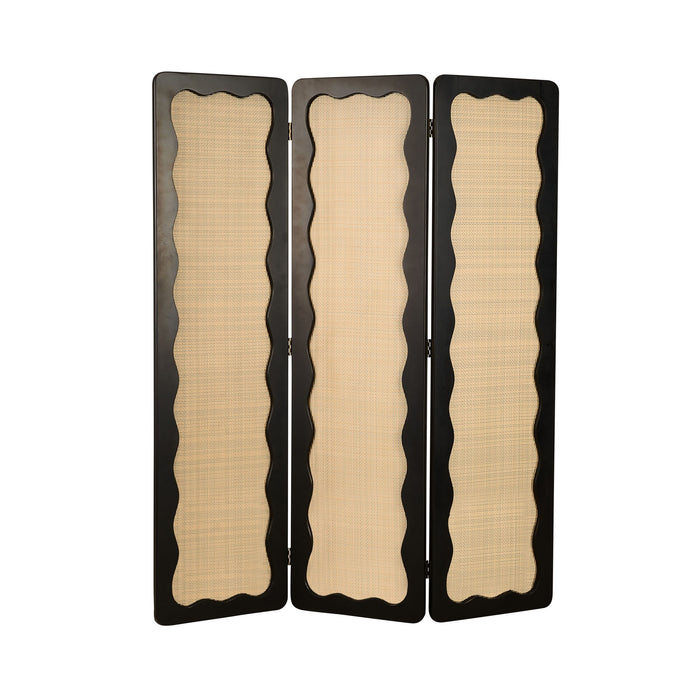 Chantilly Scalloped Rattan Partition Screen Black 150x180cm