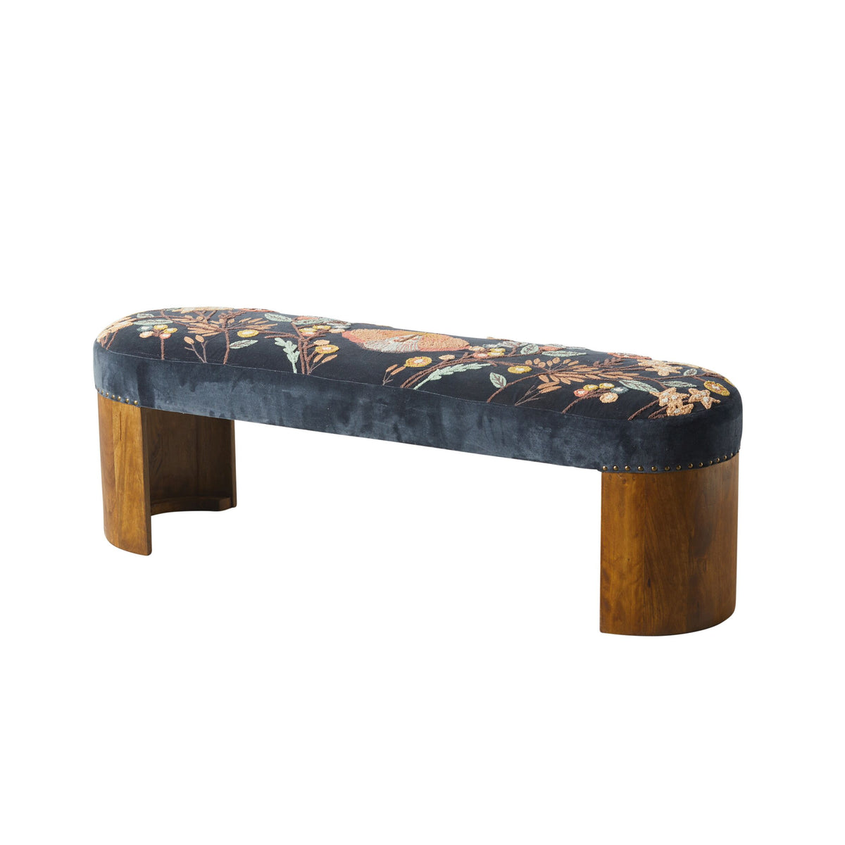Freya Embroidered Bench Dark Blue Velvet – Early Settler Australia