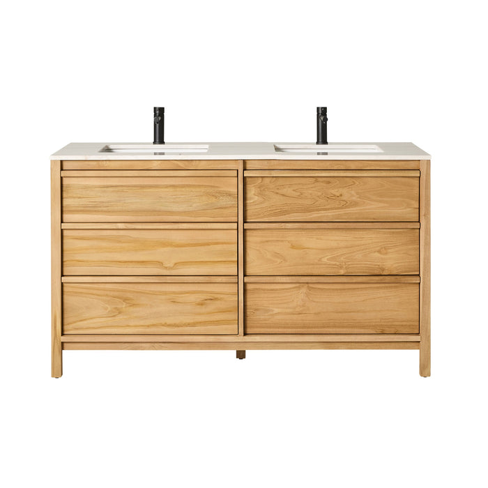 Oliver Double Bathroom Vanity Teak with Stone Top 1510mm Package