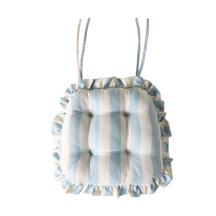 Marais Block Stripe Ruffle Seat Cushion Sky Blue