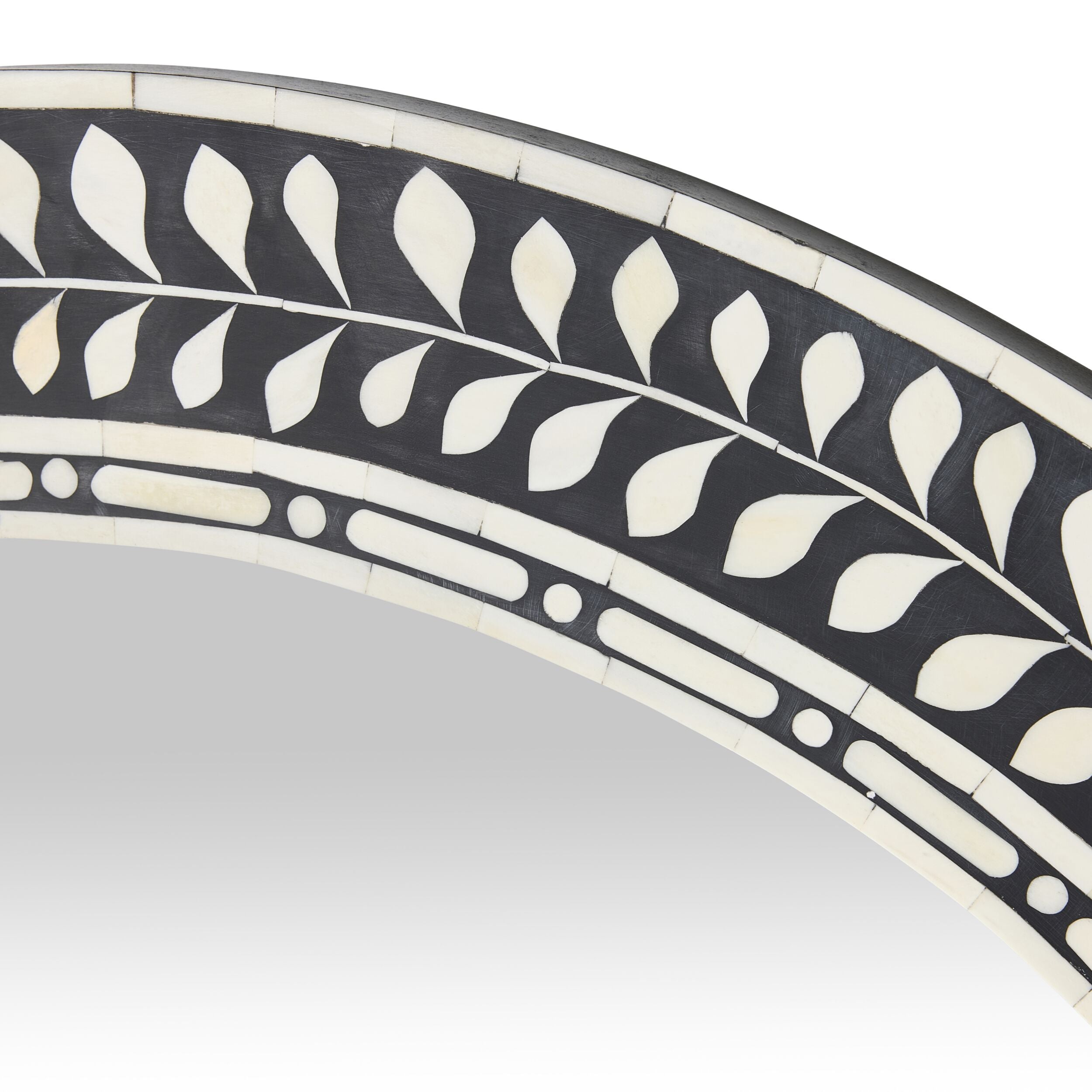 Bone Inlay Round Mirror Black and White 90cm