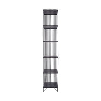 The Hendrix 5 Tier Tall Shelving Unit (182.5 x 60cm) features a sleek wireframe design with five shelves, made from powder-coated iron, and is shown in black against a white backdrop.