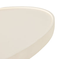 Close-up of the Lani Oval Coffee Table (120 x 39 x 65cm) featuring a smooth, rounded mango wood surface with a white wash finish and a slightly raised edge against a white background.