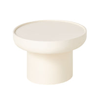 The Lani Oval Coffee Table, measuring 120 x 39 x 65cm, features a modern oval design in mango wood with a sleek white wash finish and slightly raised edges, displayed against a plain background.