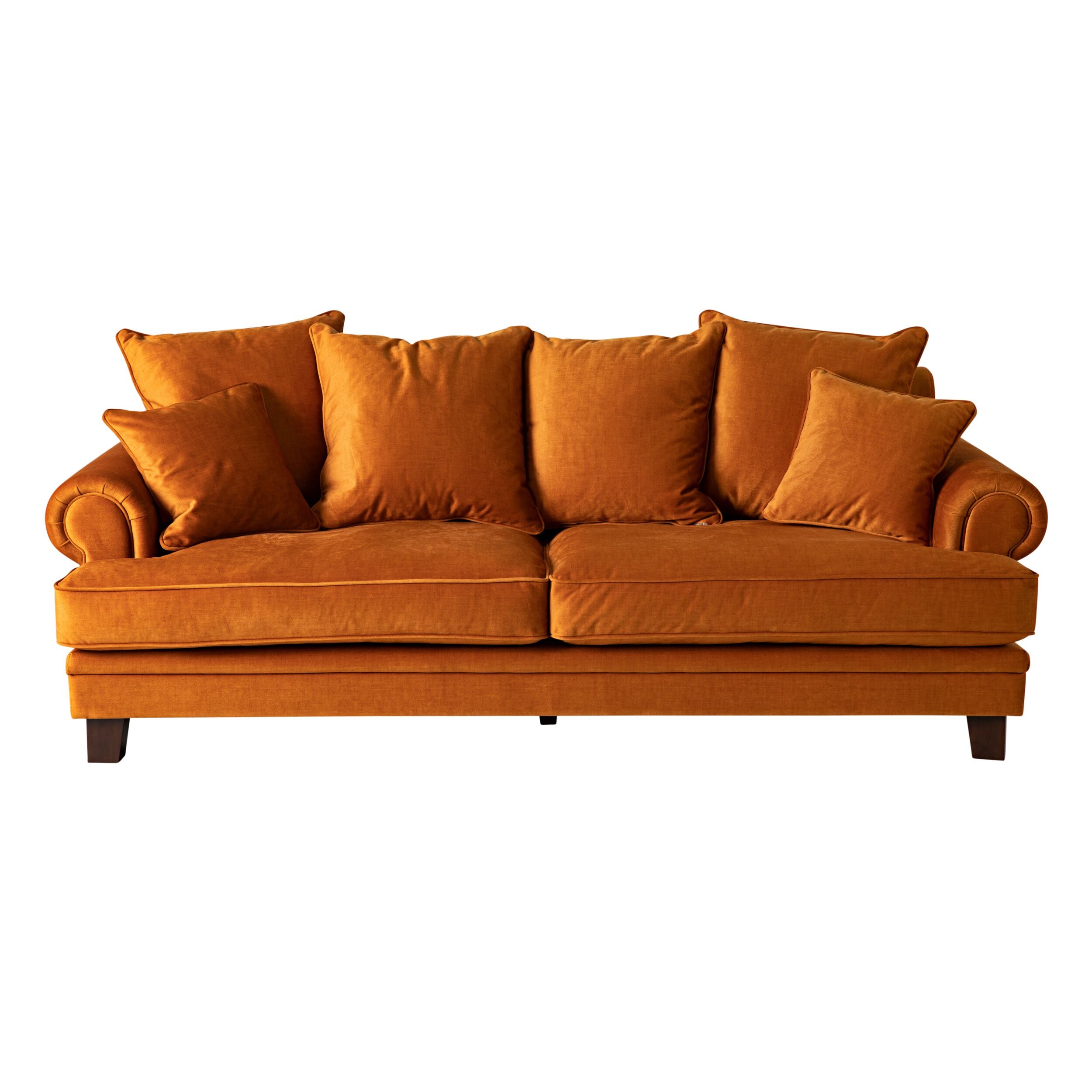 Lisette 3.5 Seater Velvet Sofa Burnt Orange Custom C-009