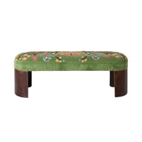 Freya Embroidered Bench Green Velvet
