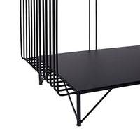 The Hendrix 5 Tier Tall Shelving Unit (182.5 x 60cm) features a modern black metal grid-like design with triangular supports, crafted from powder-coated iron for added durability.