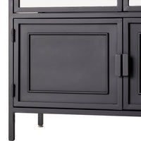 Close-up of the Nero 6 Door Display Cabinet (135 x 40 x 160cm, Black) highlighting its lower section with two paneled doors and rectangular handles—showcasing sleek storage and modern design.