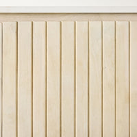 Vertical white-washed mango wood slats with slim gaps sit beneath a smooth marble top, enhancing the elegance of the Deva 4 Door Buffet 170 x 80 x 43cm.