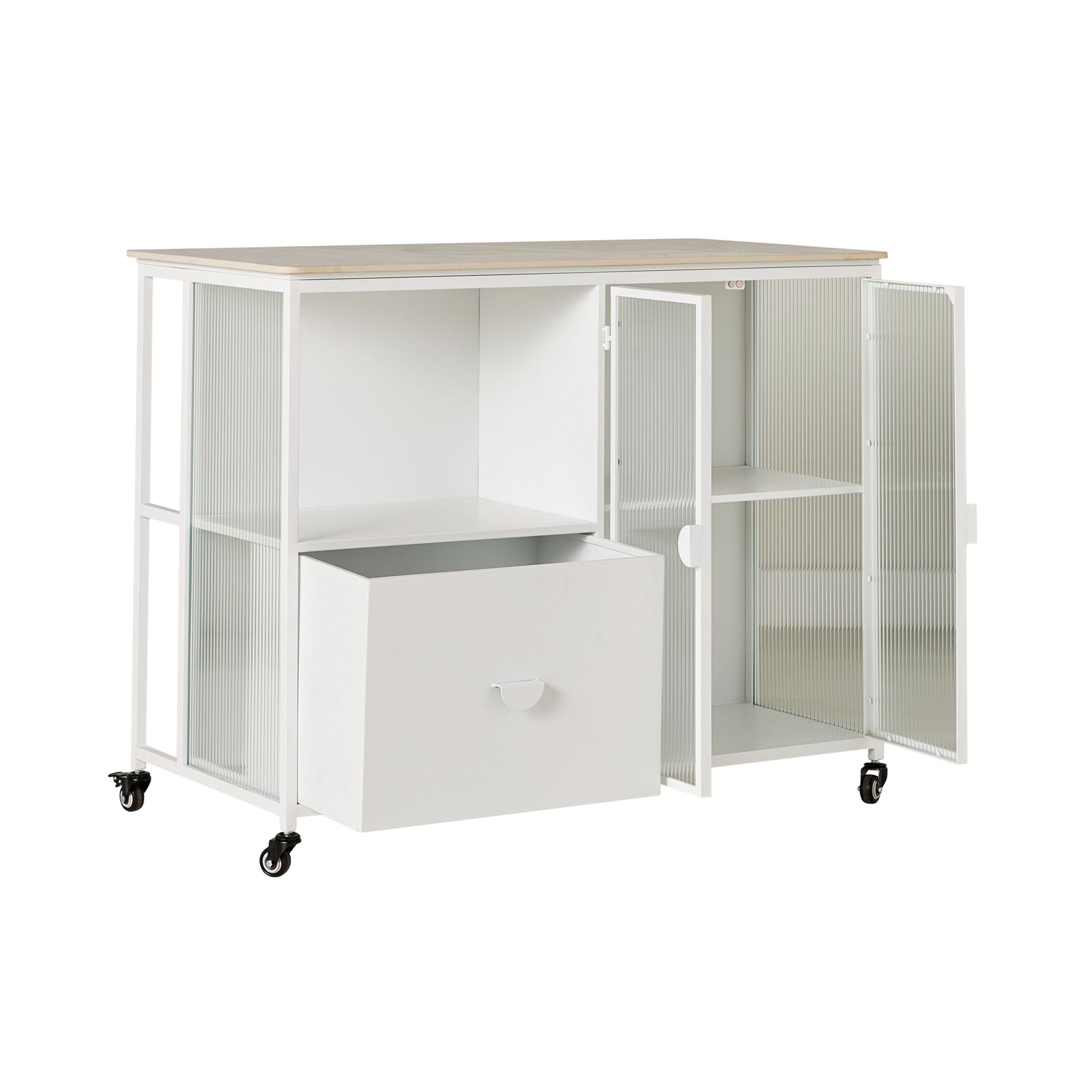 Nero Kitchen Island Bench with Drawer White 120cm