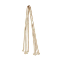 A set of beige straps hanging vertically against a white background evokes the elegant simplicity of the Hampton Cotton Voile Curtain, reminiscent of canopy bed curtains.