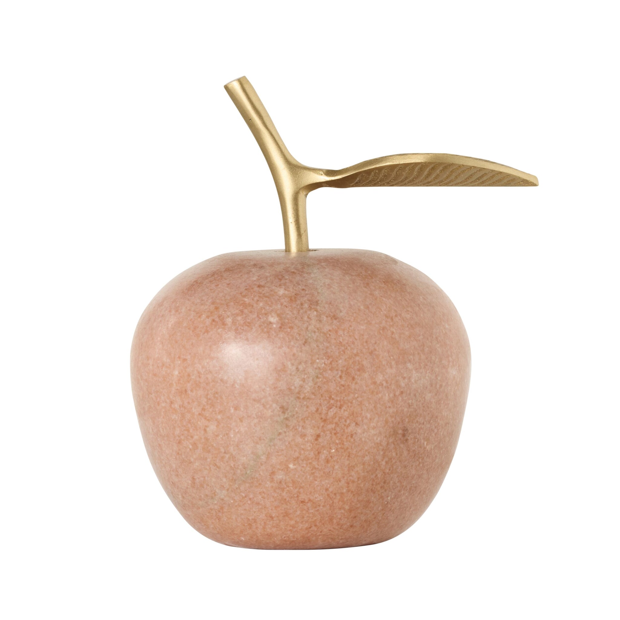 Pink Marble Apple With Brass Leaf