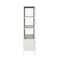 The Nero 6 Door Display Cabinet (135 x 40 x 160cm) in white & grey features six doors, spacious shelving, and a stylish design, shown against a plain white background.