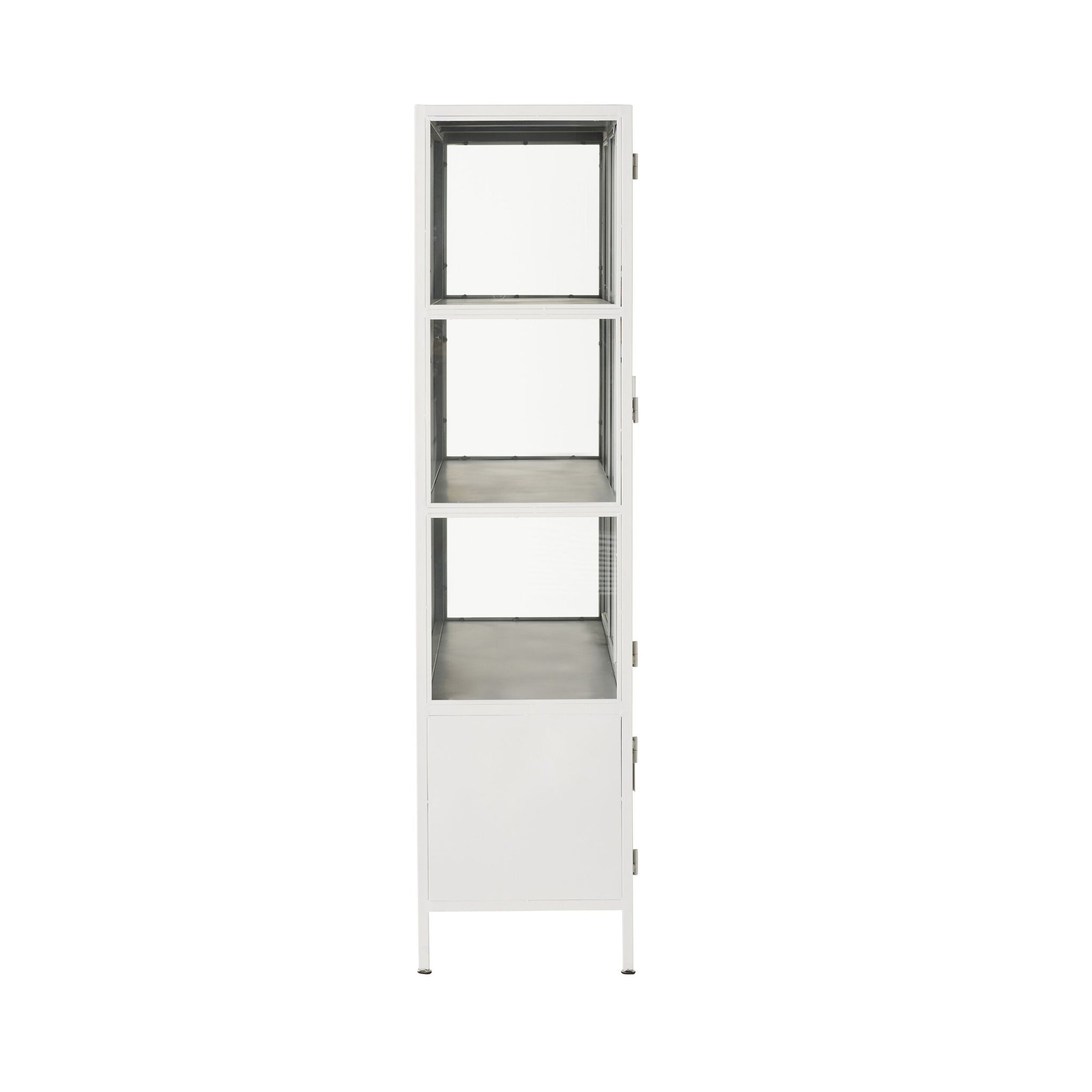 The Nero 6 Door Display Cabinet (135 x 40 x 160cm) in white & grey features six doors, spacious shelving, and a stylish design, shown against a plain white background.