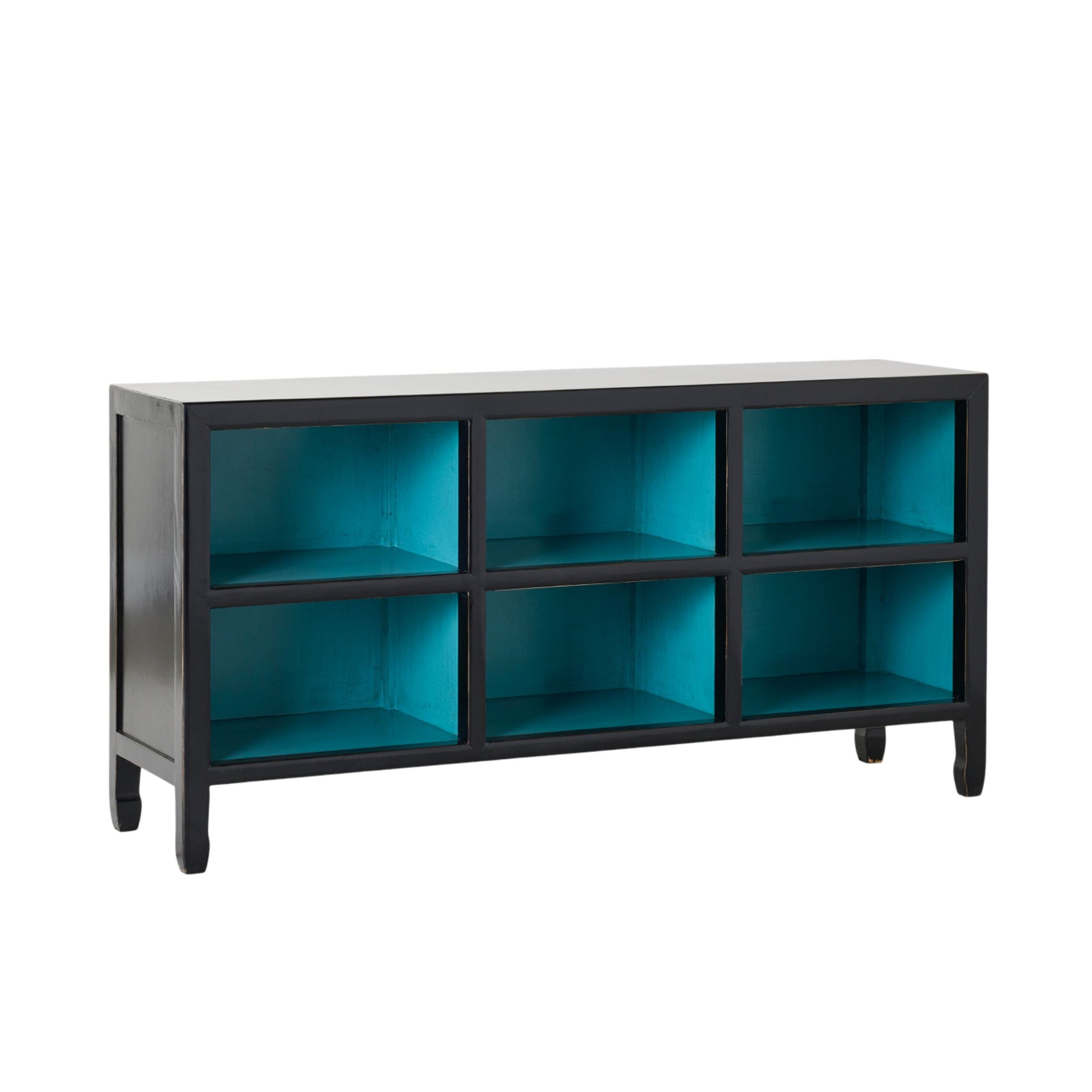 Sansha Low Pigeon Hole Bookcase Black and Turquoise
