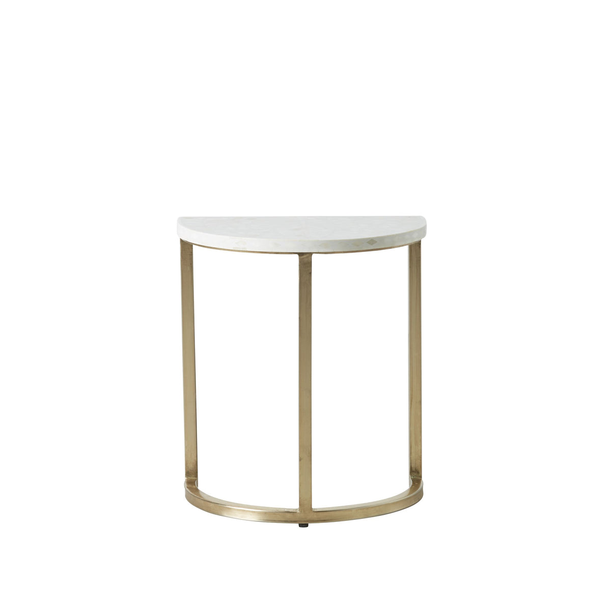 Bone Inlay Half Moon Side Table Beige with Gold Frame 44cm