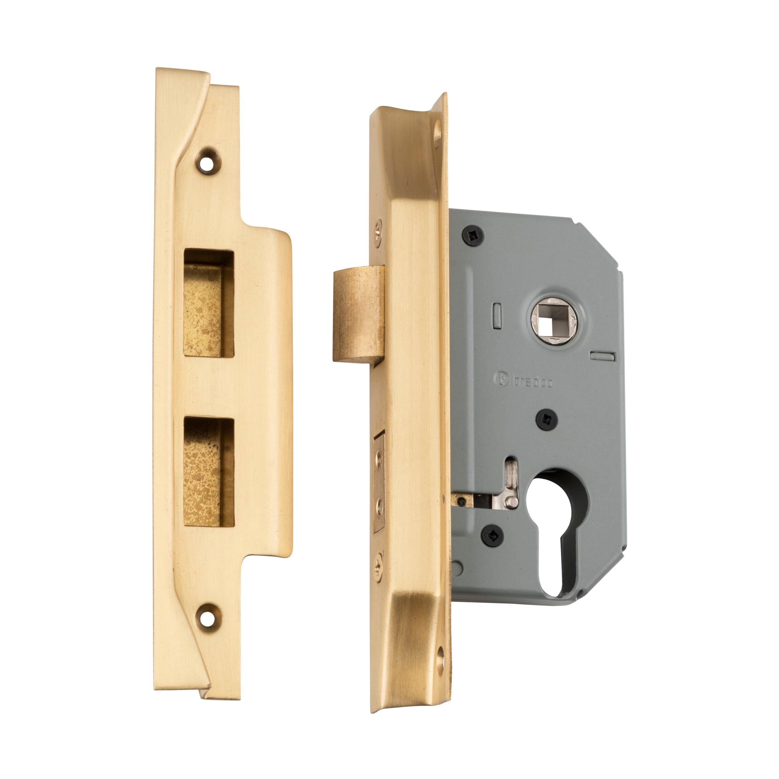 4053 Mortice Lock Euro Rebated Satin Brass CTC47.5mm Backset 46mm