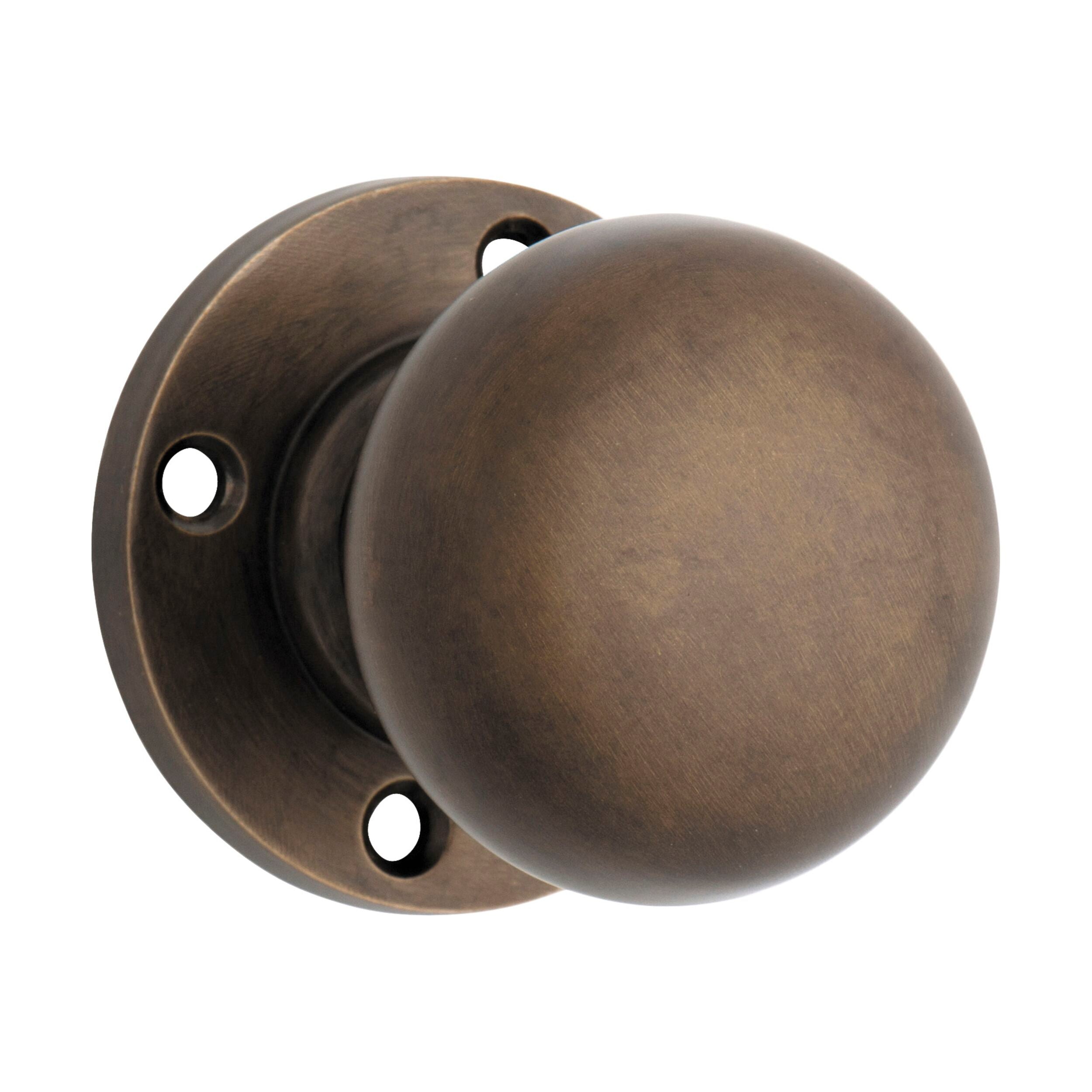 0695 Door Knob Retro Fit Round Rose Pair Antique Brass D54xP59mm BP60mm