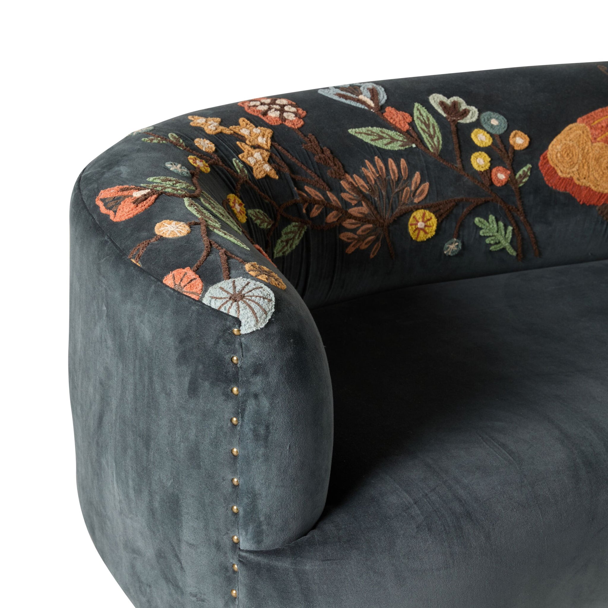 Freya Embroidered Sofa Blue Velvet
