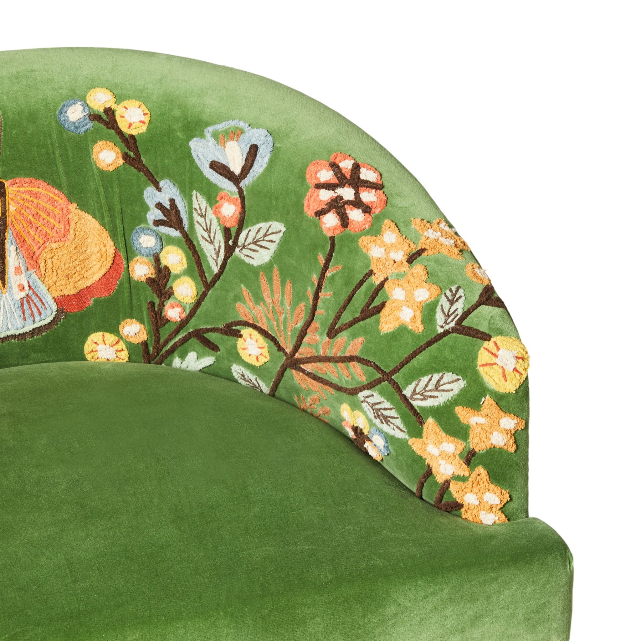 Freya Embroidered Occasional Chair Green Velvet