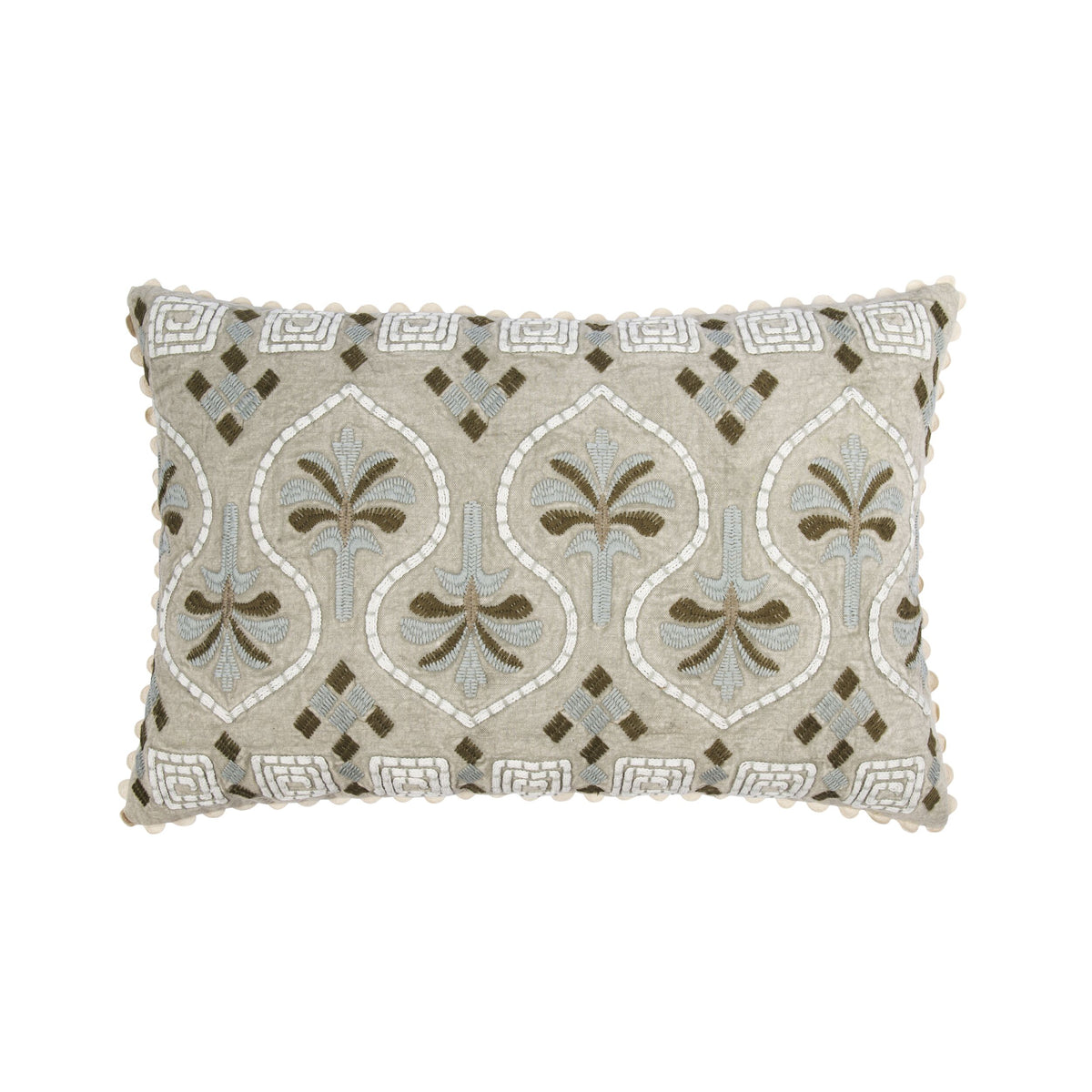 Luma Tile Embroidered Cushion Sage 60x40cm
