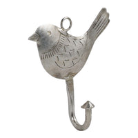 The Ashika Iron Bird Hook features a bird-shaped design with intricate etched details and an extra top loop for versatile storage.