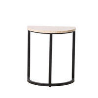 Travertine Half Moon Side Table With Black Frame 48x25x44cm