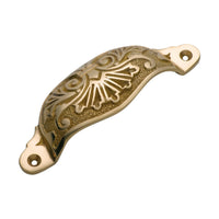 3552 Drawer Pull Ornate Cupped Polished Brass H35xL110mm