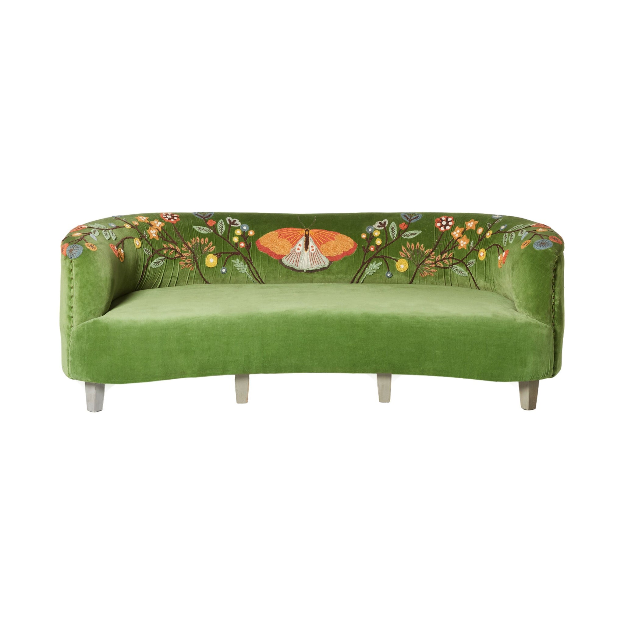 Freya Embroidered Sofa Green Velvet