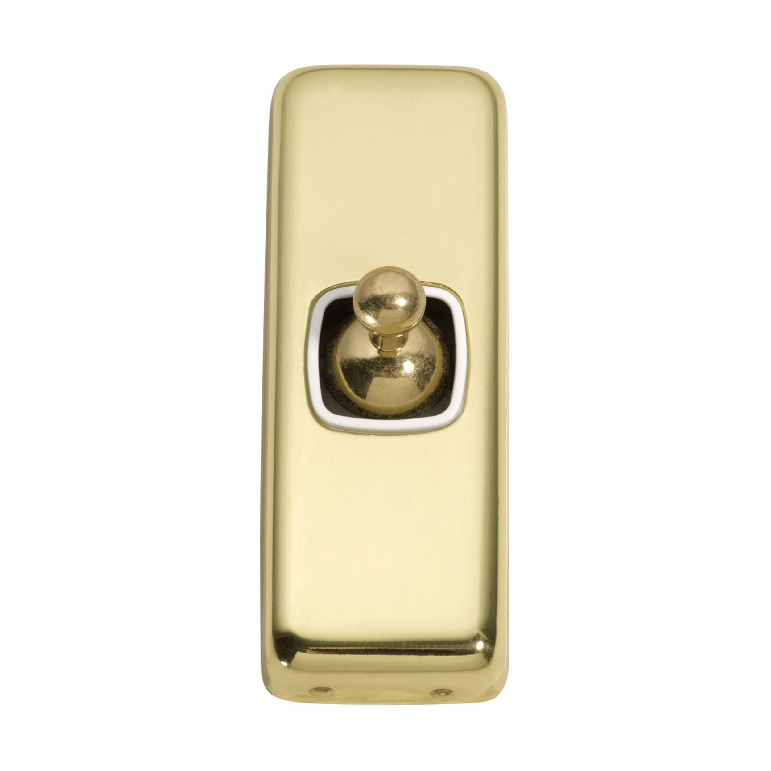 5950 Switch Flat Plate Toggle 1 Gang White Polished Brass H82xW30mm