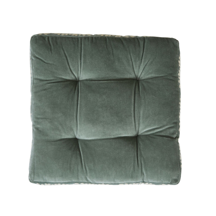 Sabine Embroidered Cotton Velvet Seat Cushion Sage