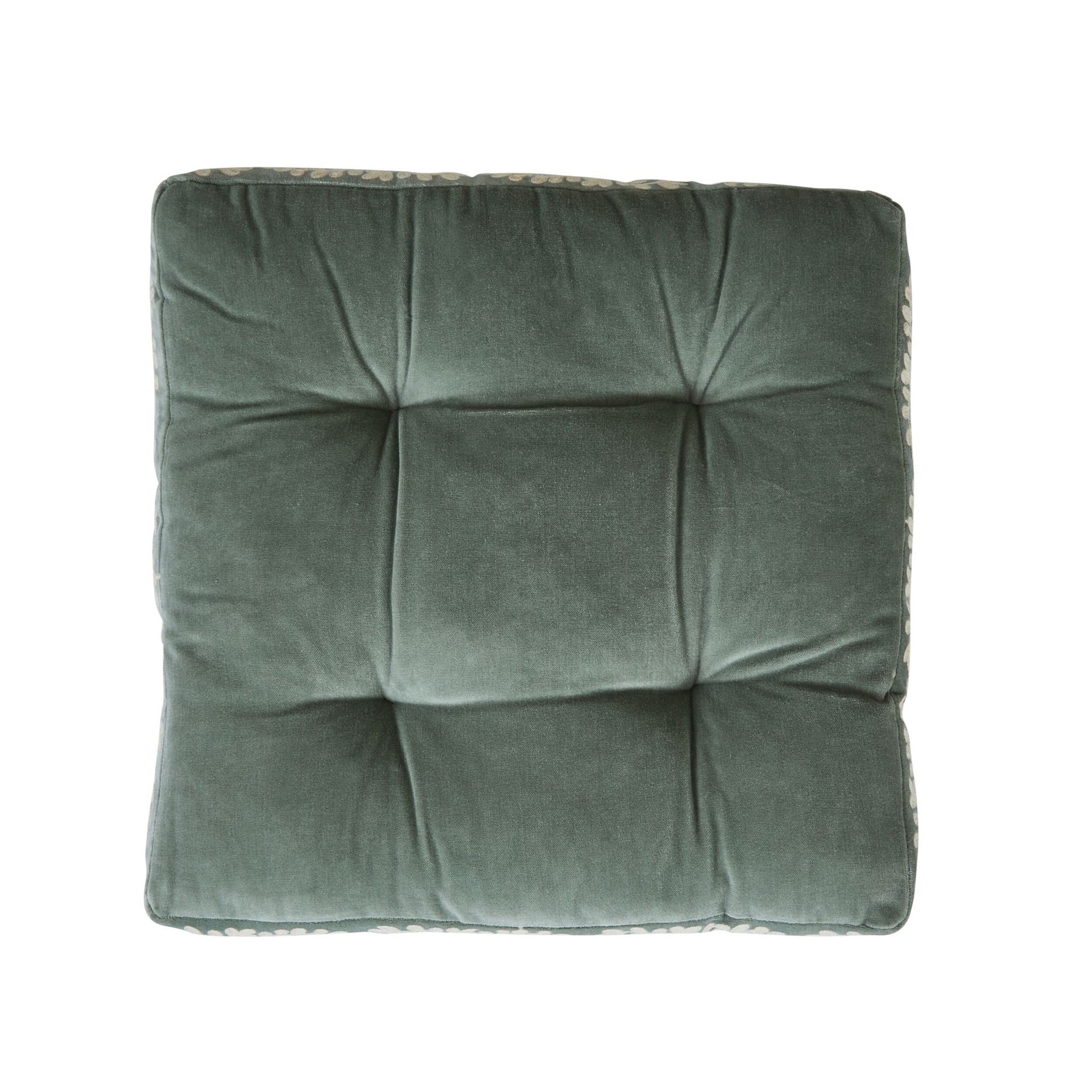 Sabine Embroidered Cotton Velvet Seat Cushion Sage