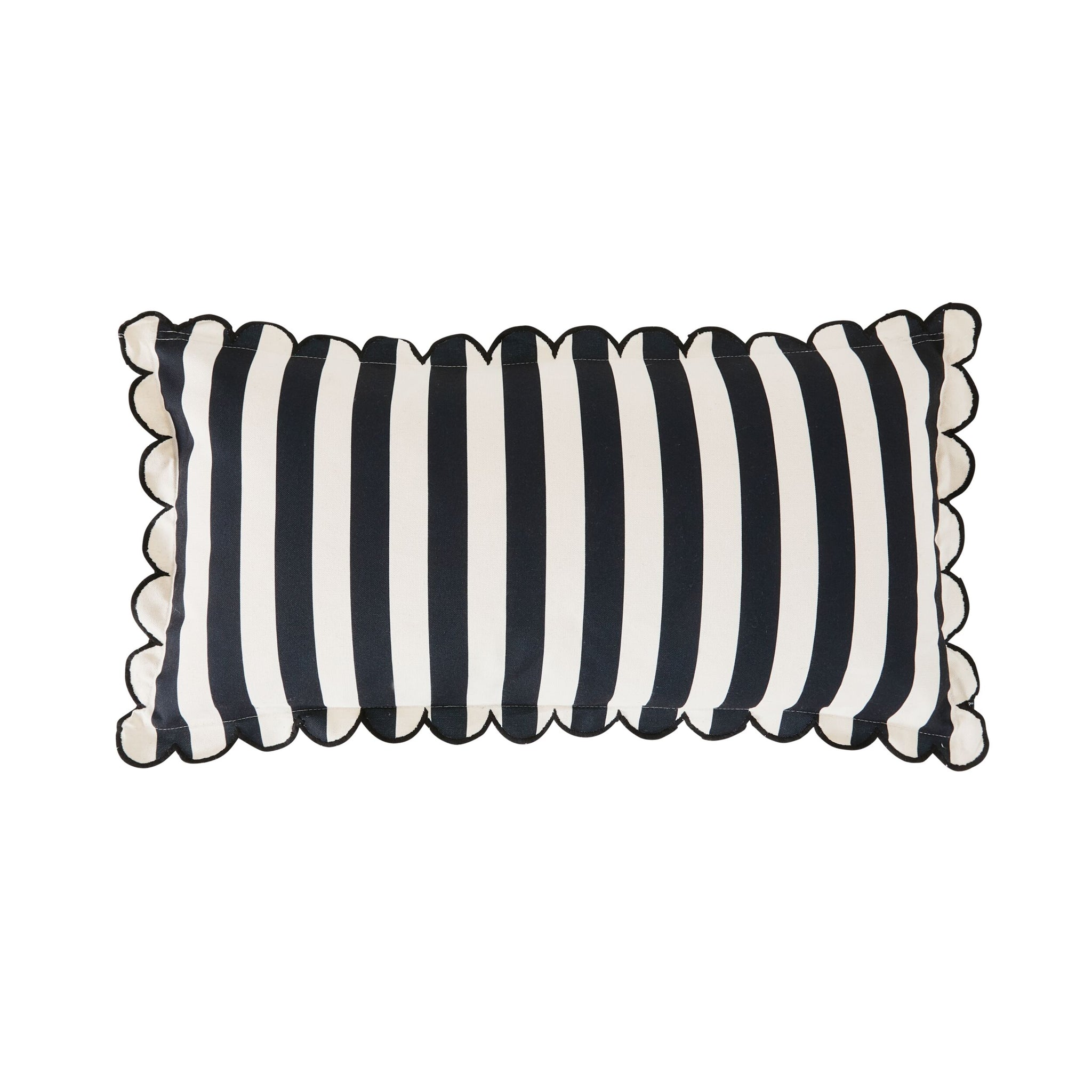 Aruba Scallop Edge Stripe Black Lumbar Cushion 70x35cm
