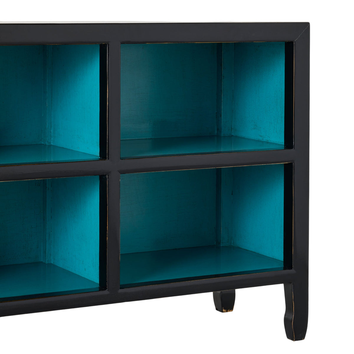 Sansha Low Pigeon Hole Bookcase Black and Turquoise