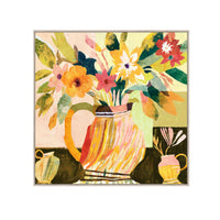 Florale Sun Drenched Bouquet Framed Textured Artwork 100x100cm