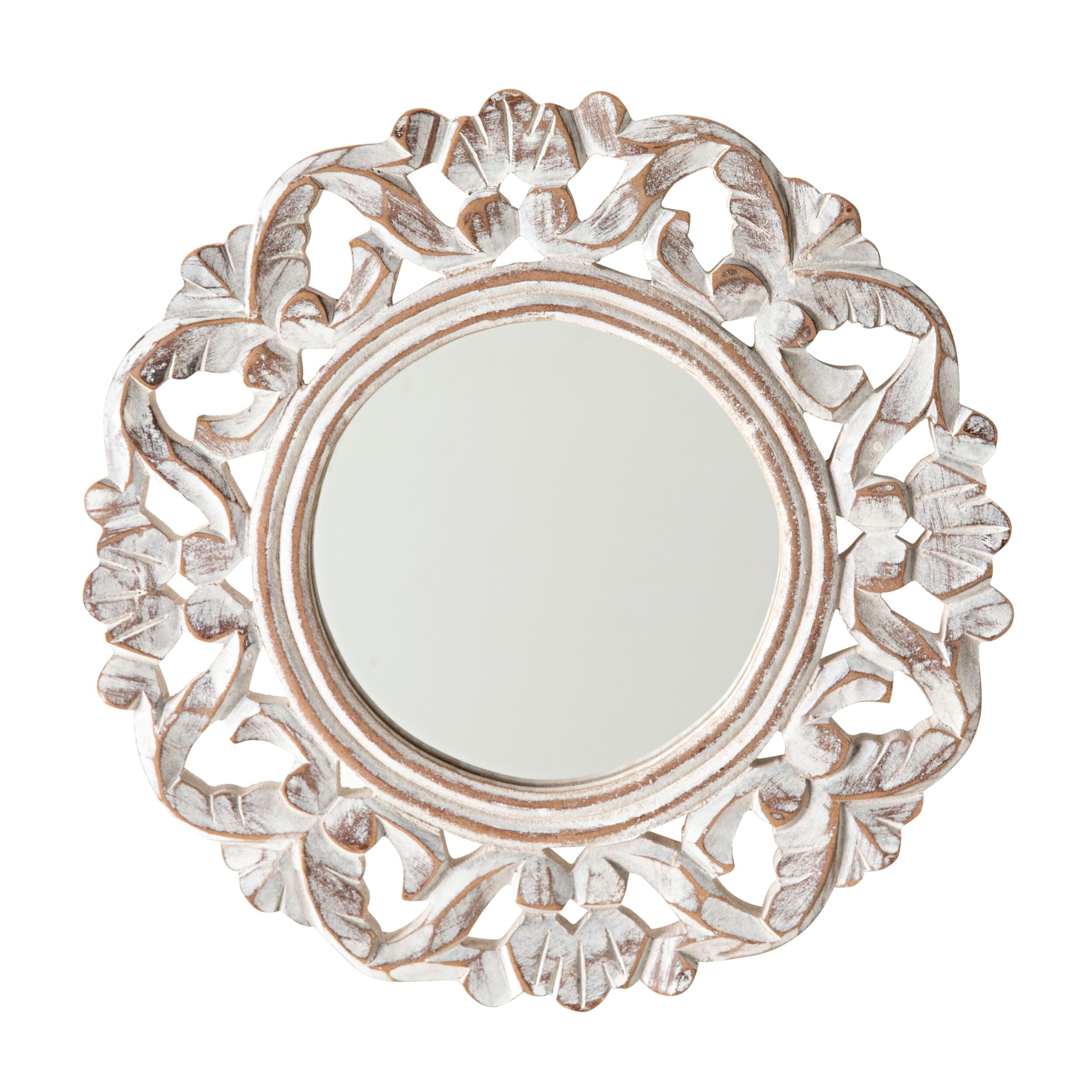 Frieze Round Wall Mirror White Distress 30x30cm