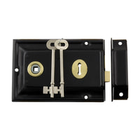 2000 Rim Lock Brass Trim Matte Black H105xW155mm Backset 112mm