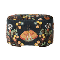 Freya Embroidered Ottoman Blue Velvet
