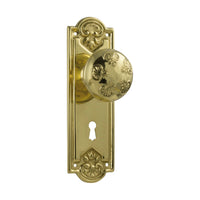 1054 Door Knob Nouveau Lock Pair Polished Brass H188xW58xP60mm