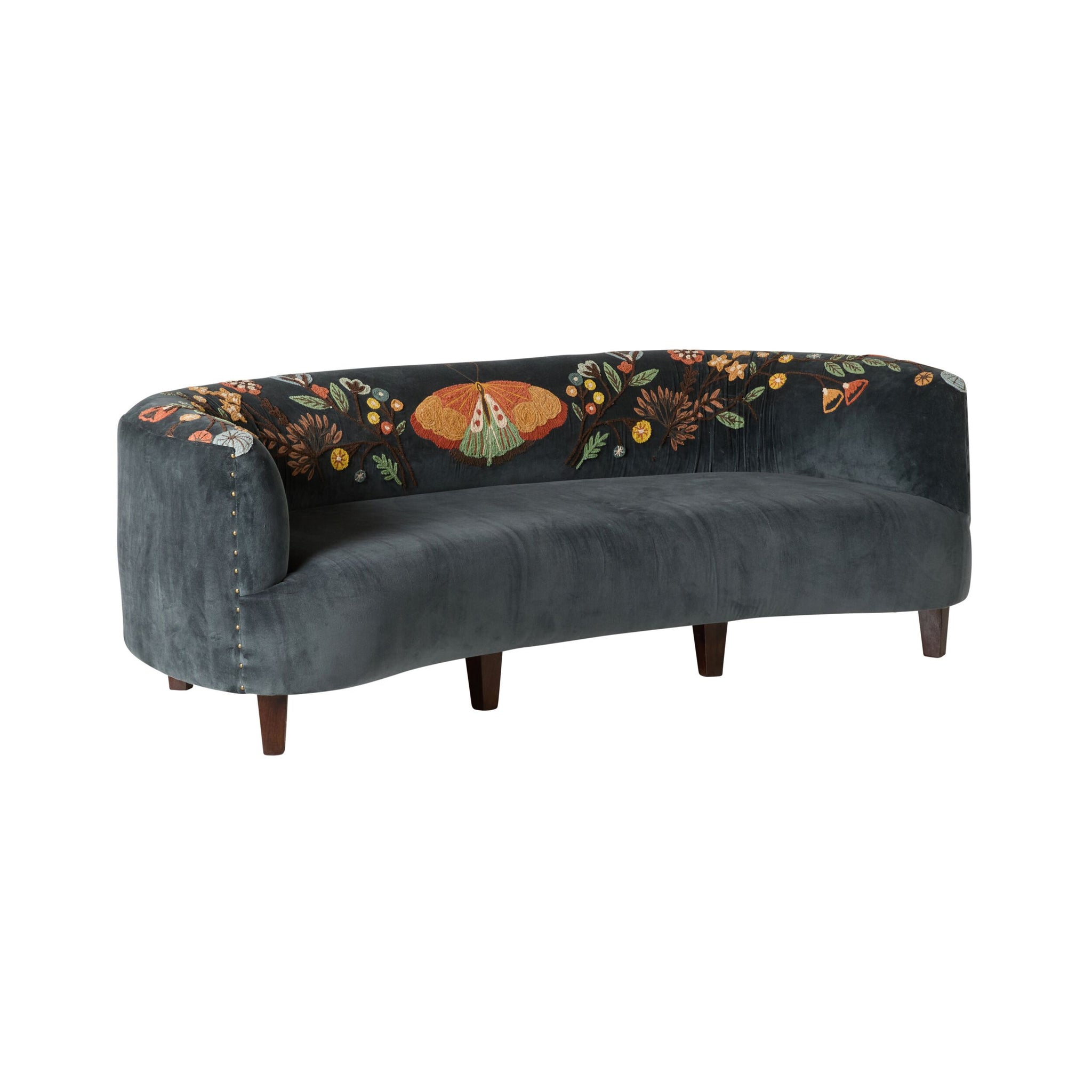 Freya Embroidered Sofa Blue Velvet
